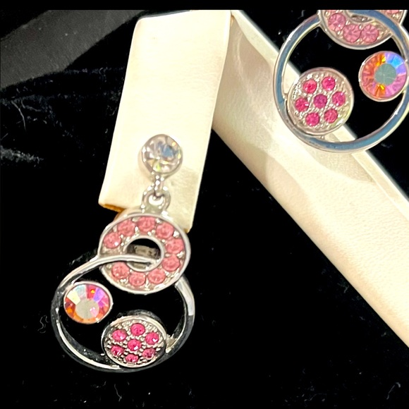 GIVENCHY Multi-Circular Pink Swarovski Crystal Drop Pierced Earrings! - Picture 2 of 7
